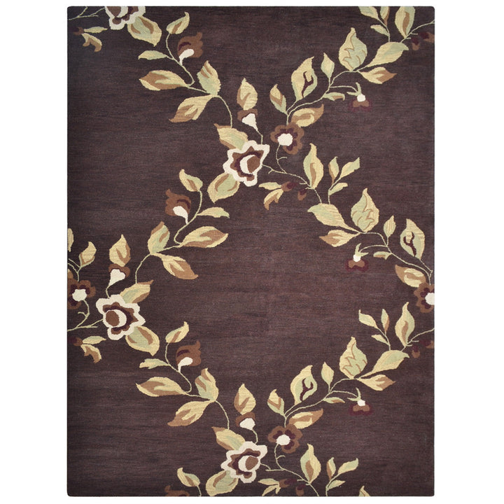 Hand Tufted Wool Area Rug Floral Brown K00670