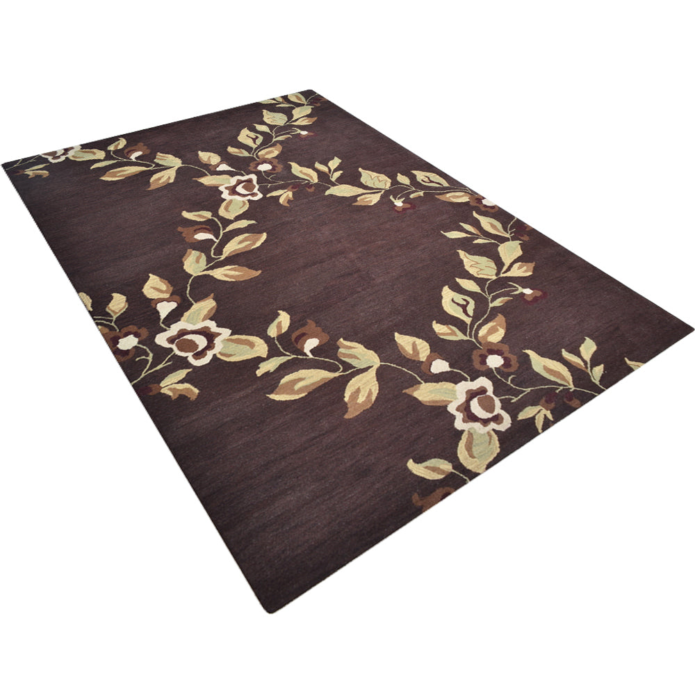Hand Tufted Wool Area Rug Floral Brown K00670