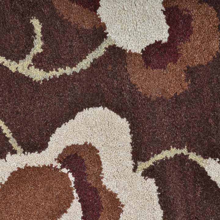 Hand Tufted Wool Area Rug Floral Brown K00670