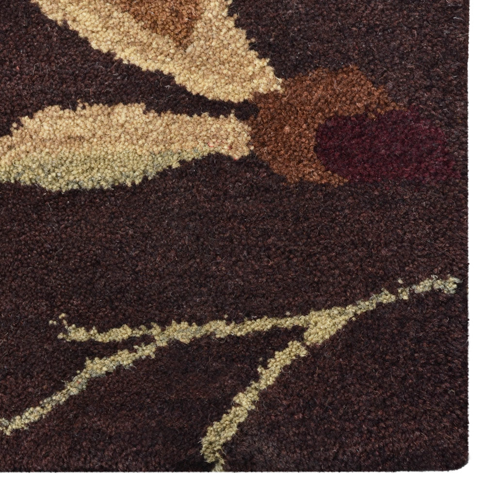 Hand Tufted Wool Area Rug Floral Brown K00670