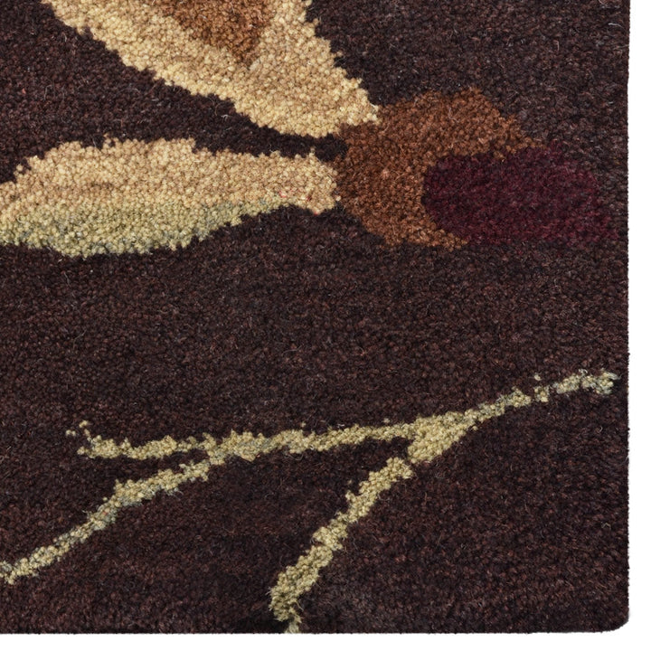 Hand Tufted Wool Area Rug Floral Brown K00670