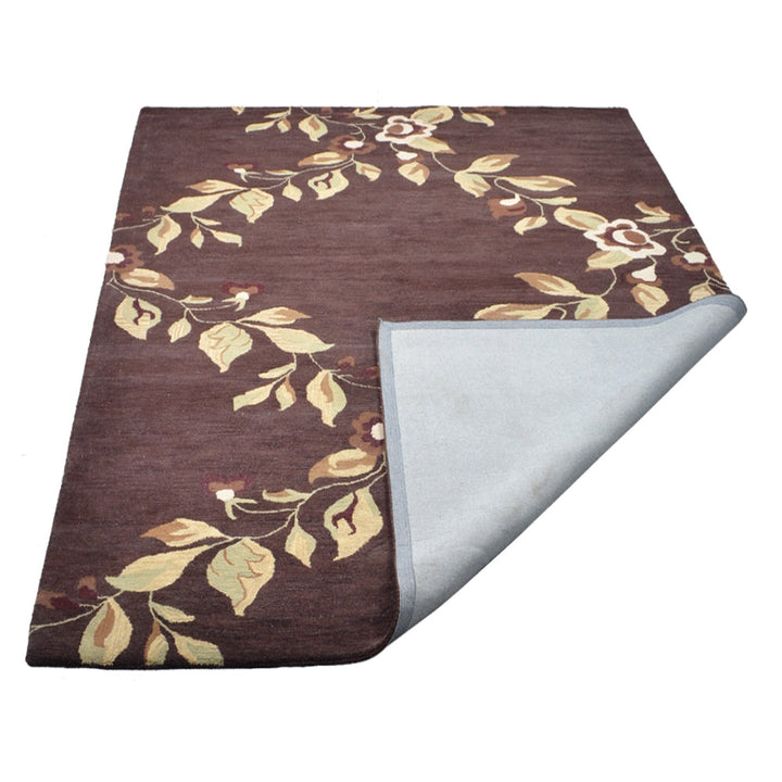 Hand Tufted Wool Area Rug Floral Brown K00670