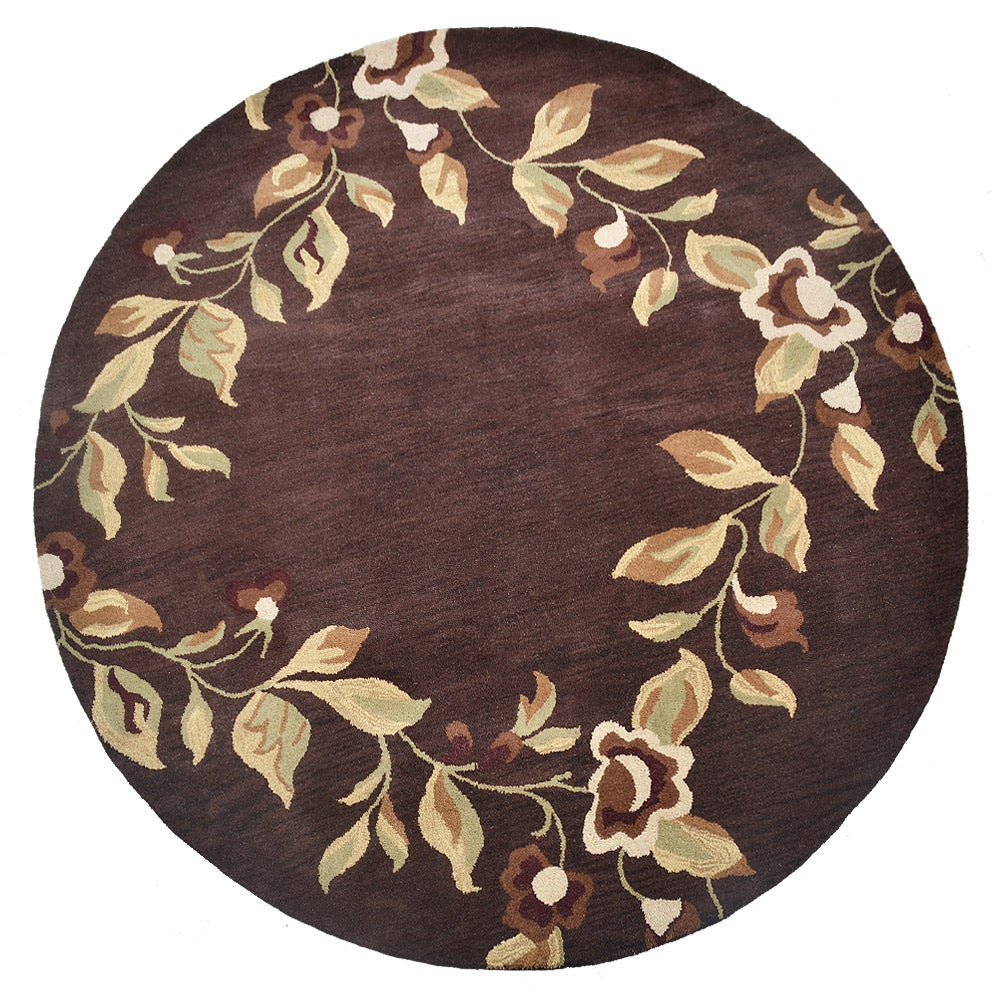 Hand Tufted Wool Area Rug Floral Brown K00670