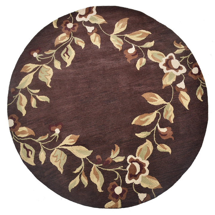 Hand Tufted Wool Area Rug Floral Brown K00670