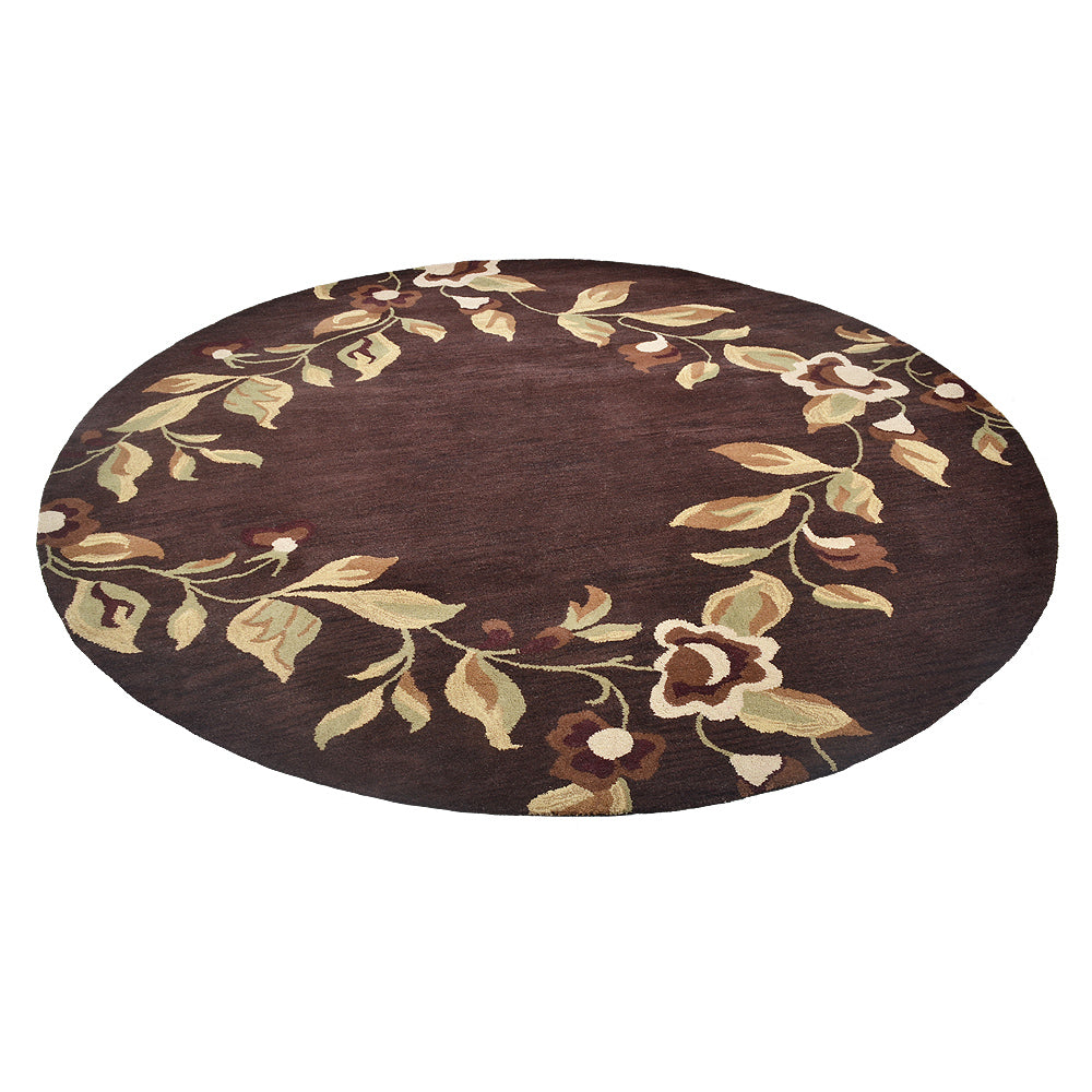 Hand Tufted Wool Area Rug Floral Brown K00670