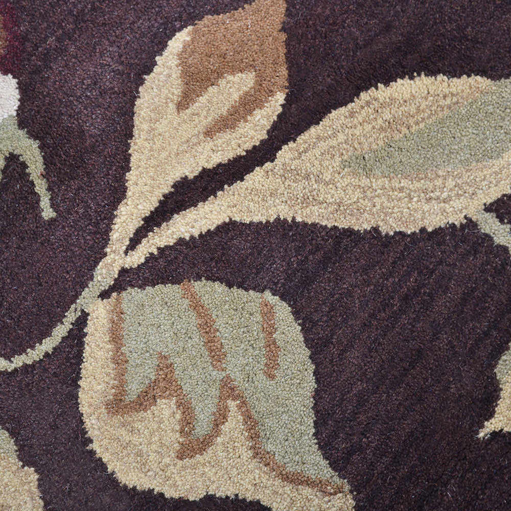 Hand Tufted Wool Area Rug Floral Brown K00670