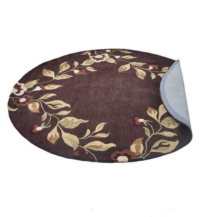 Hand Tufted Wool Area Rug Floral Brown K00670