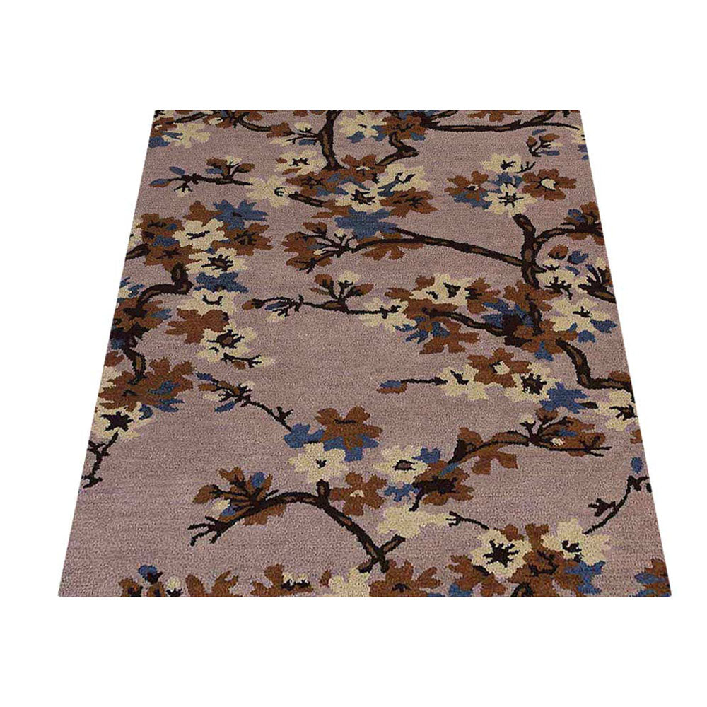 Hand Tufted Wool Area Rug Floral Beige K00671