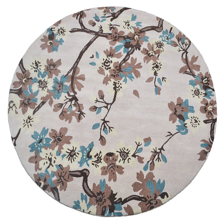 Hand Tufted Wool Area Rug Floral Beige K00671