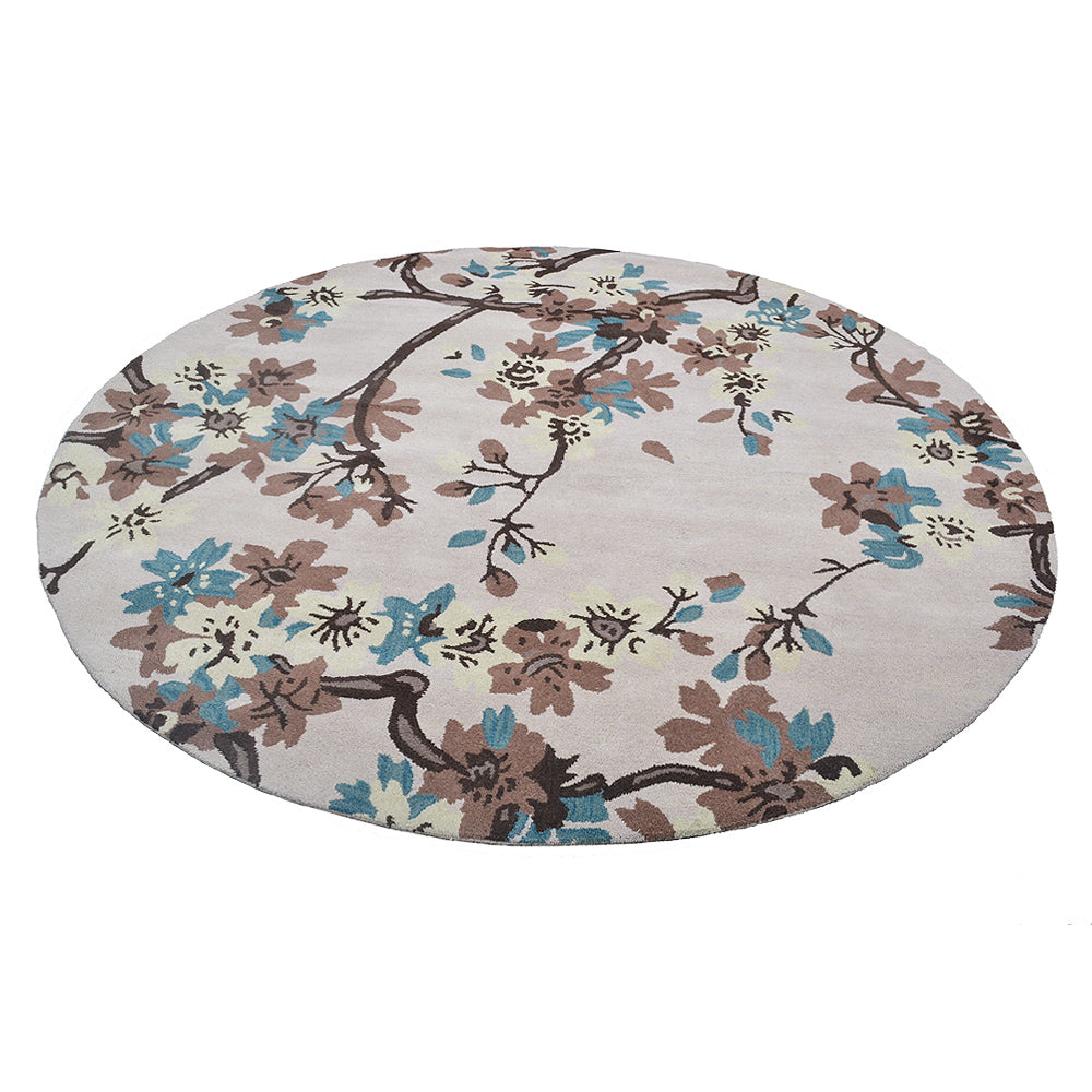 Hand Tufted Wool Area Rug Floral Beige K00671