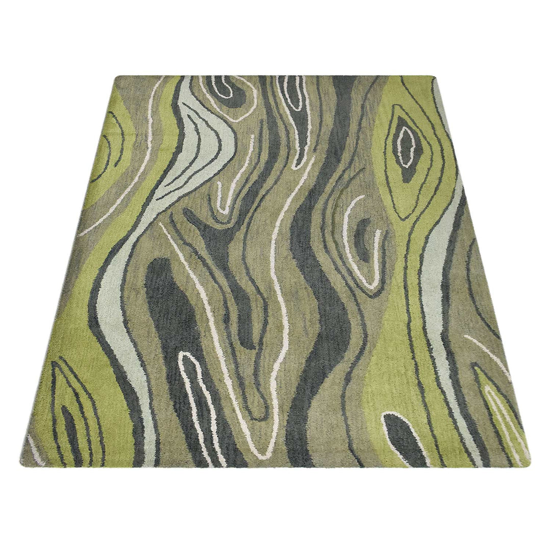 Hand Tufted Green Wool Abstract Rug