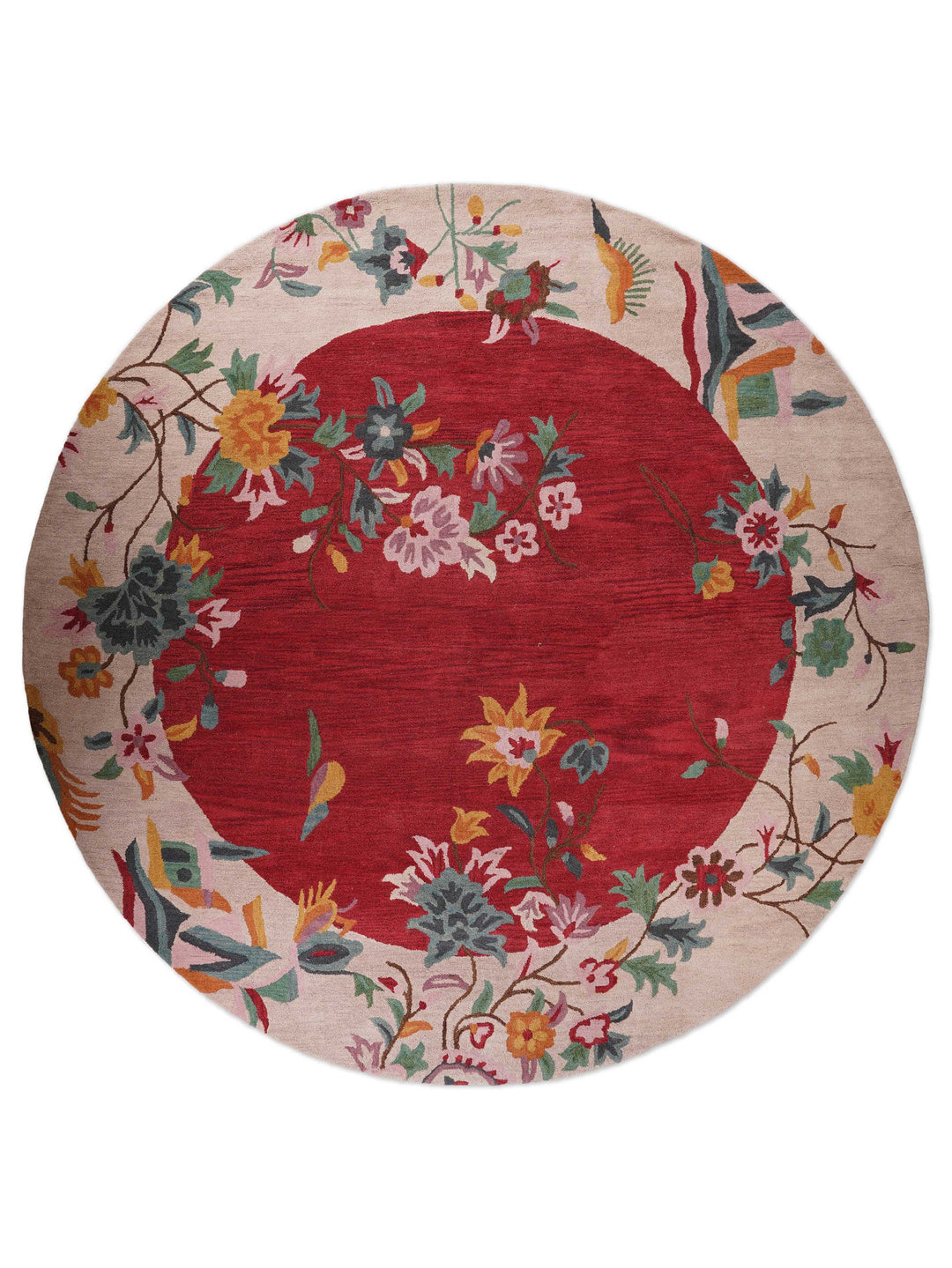 Hand Tufted Wool Area Rug Floral Red Camel K00685