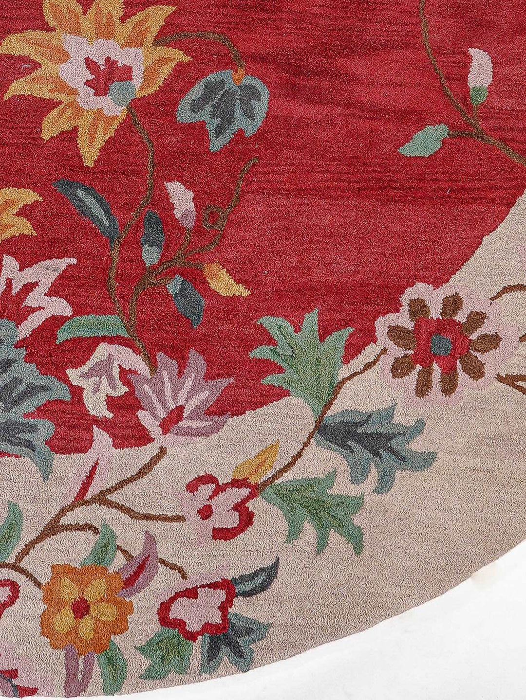 Hand Tufted Wool Area Rug Floral Red Camel K00685