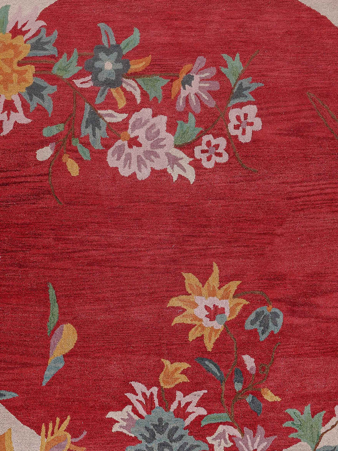 Hand Tufted Wool Area Rug Floral Red Camel K00685