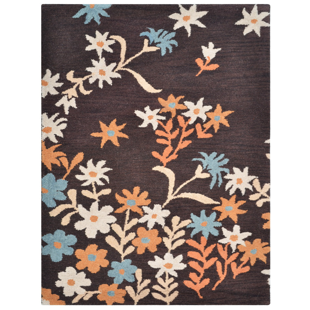 Hand Tufted Wool Area Rug Floral Brown K00689