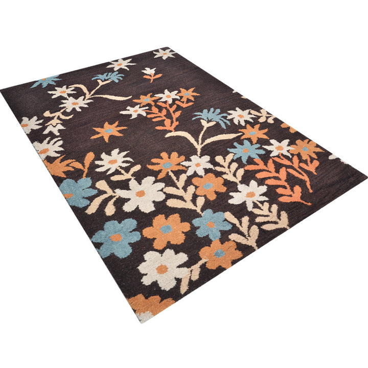 Hand Tufted Wool Area Rug Floral Brown K00689