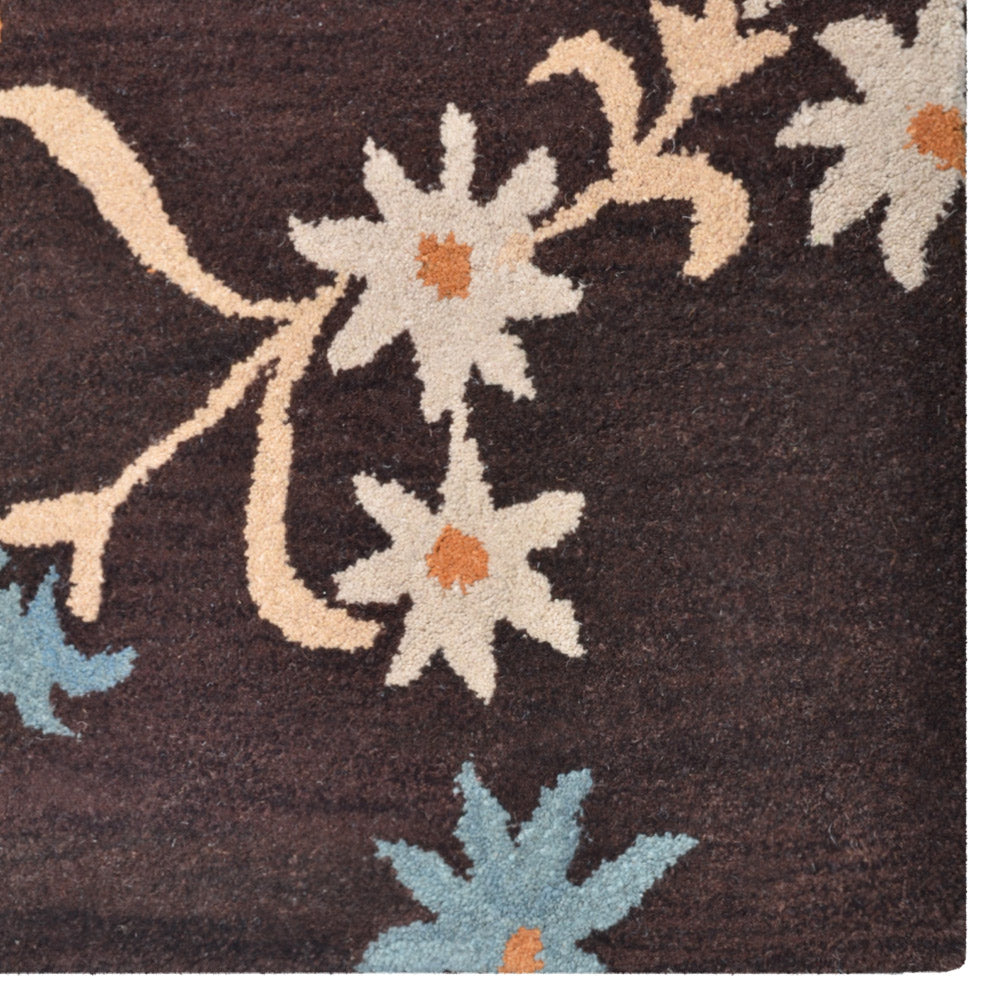 Hand Tufted Wool Area Rug Floral Brown K00689