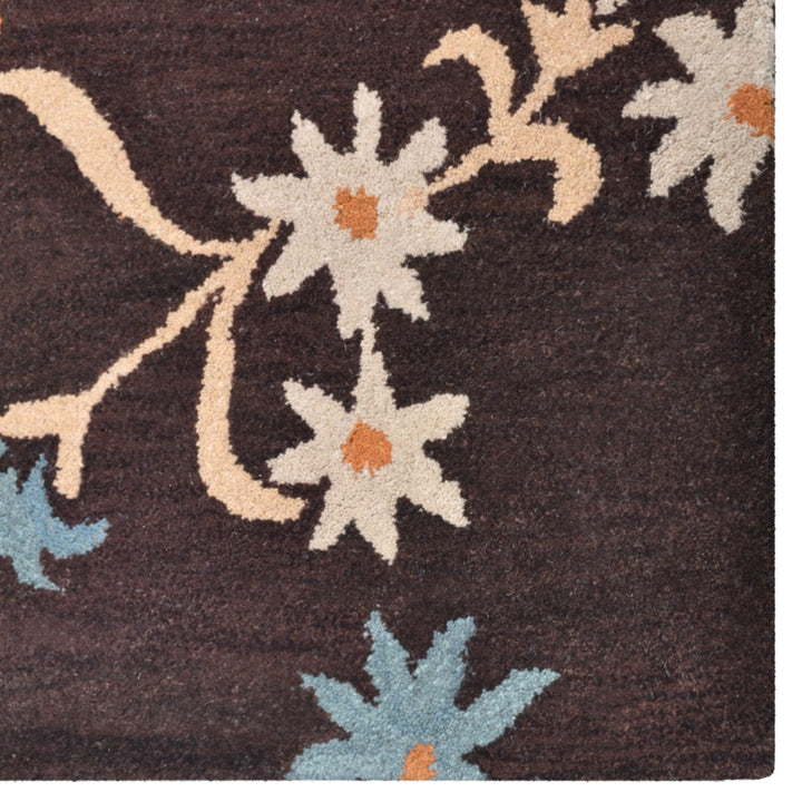 Hand Tufted Wool Area Rug Floral Brown K00689