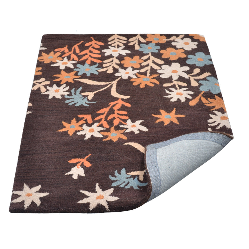 Hand Tufted Wool Area Rug Floral Brown K00689