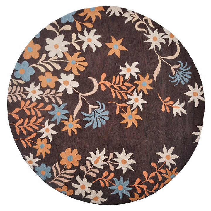 Hand Tufted Wool Area Rug Floral Brown K00689