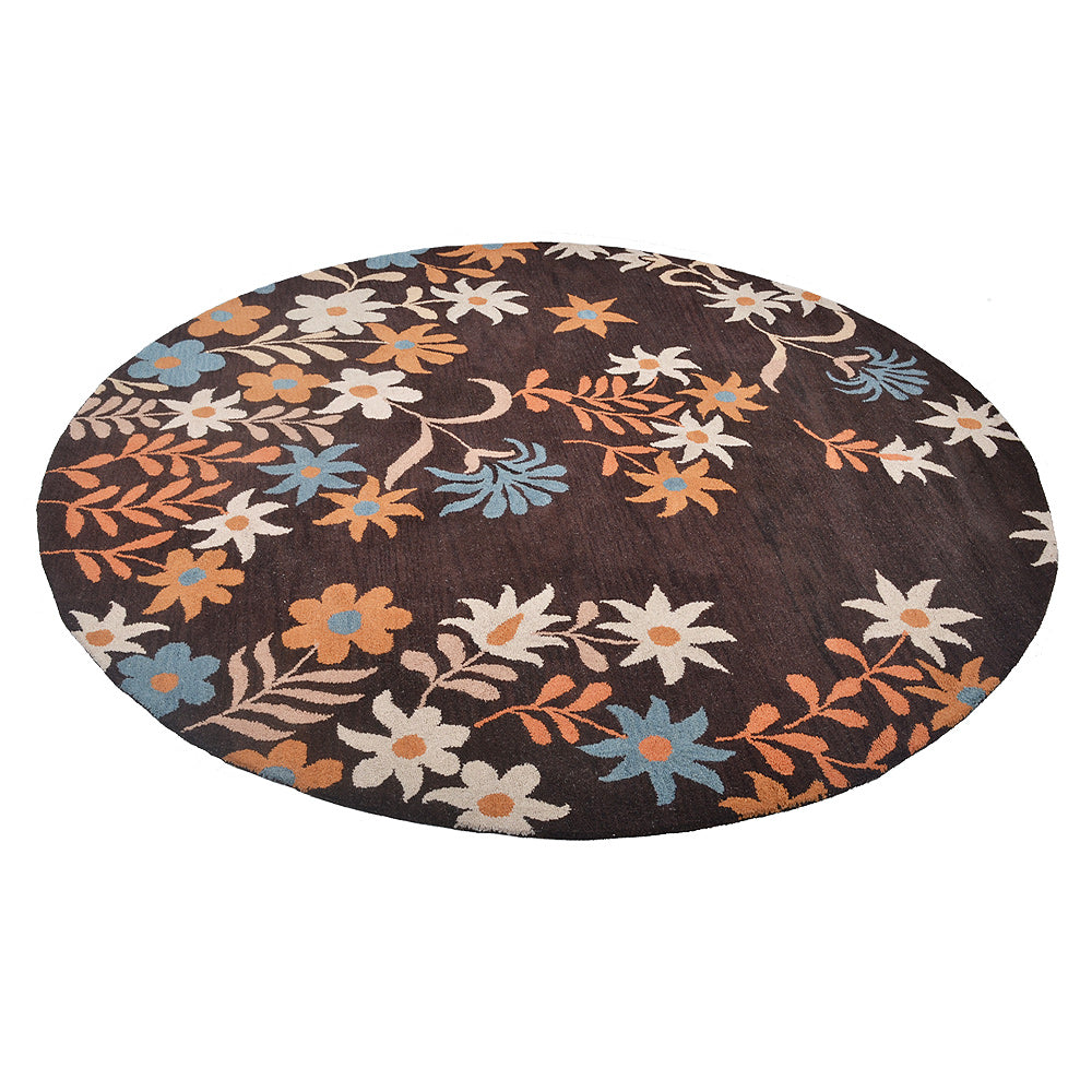 Hand Tufted Wool Area Rug Floral Brown K00689