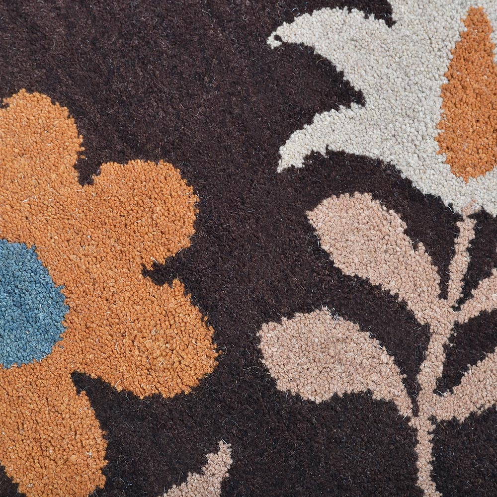 Hand Tufted Wool Area Rug Floral Brown K00689
