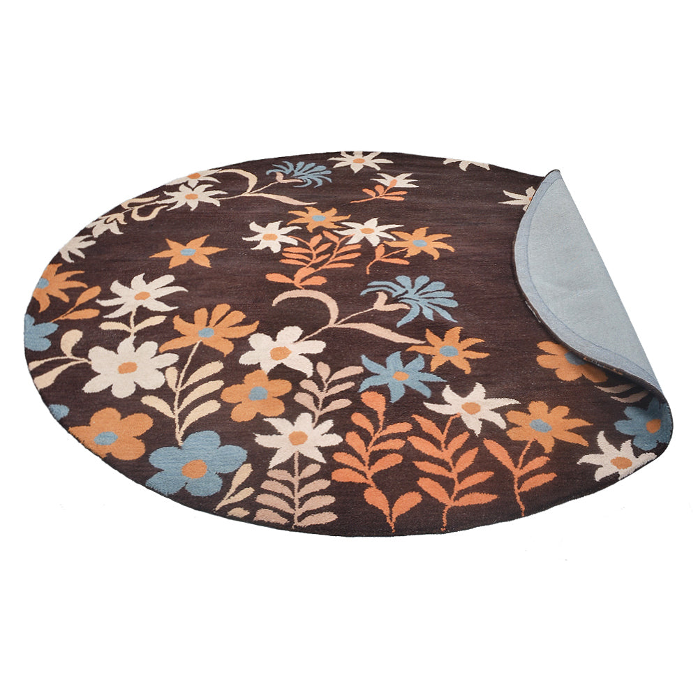Hand Tufted Wool Area Rug Floral Brown K00689