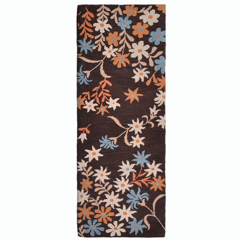 Hand Tufted Wool Area Rug Floral Brown K00689