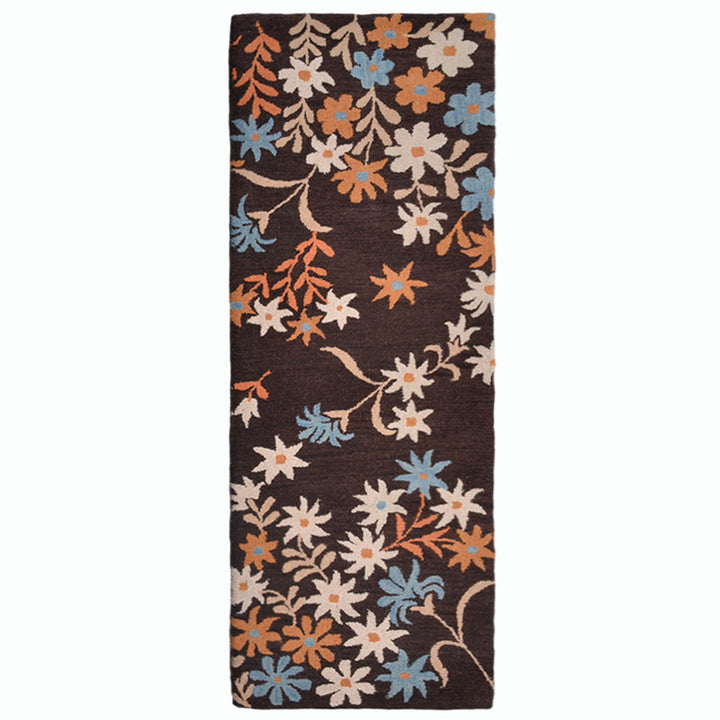 Hand Tufted Wool Area Rug Floral Brown K00689