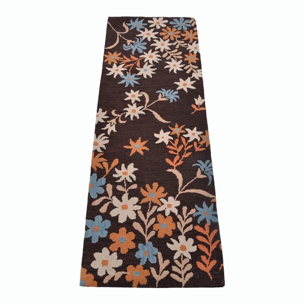 Hand Tufted Wool Area Rug Floral Brown K00689