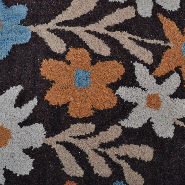 Hand Tufted Wool Area Rug Floral Brown K00689