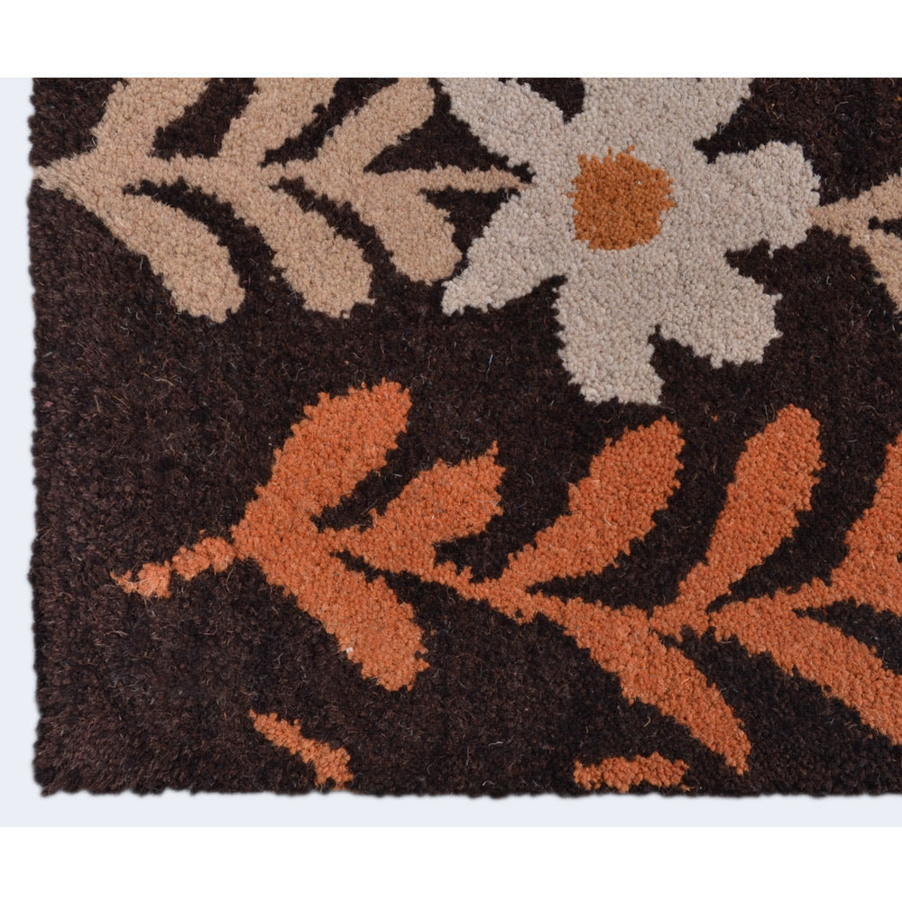 Hand Tufted Wool Area Rug Floral Brown K00689