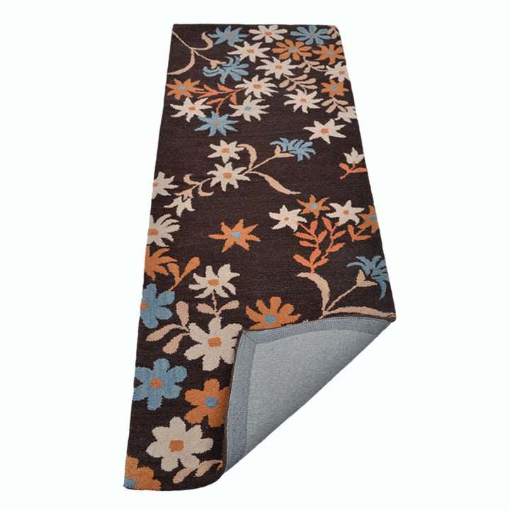 Hand Tufted Wool Area Rug Floral Brown K00689