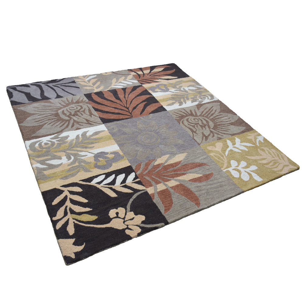 Hand Tufted Wool Area Rug Floral Multicolor K00690