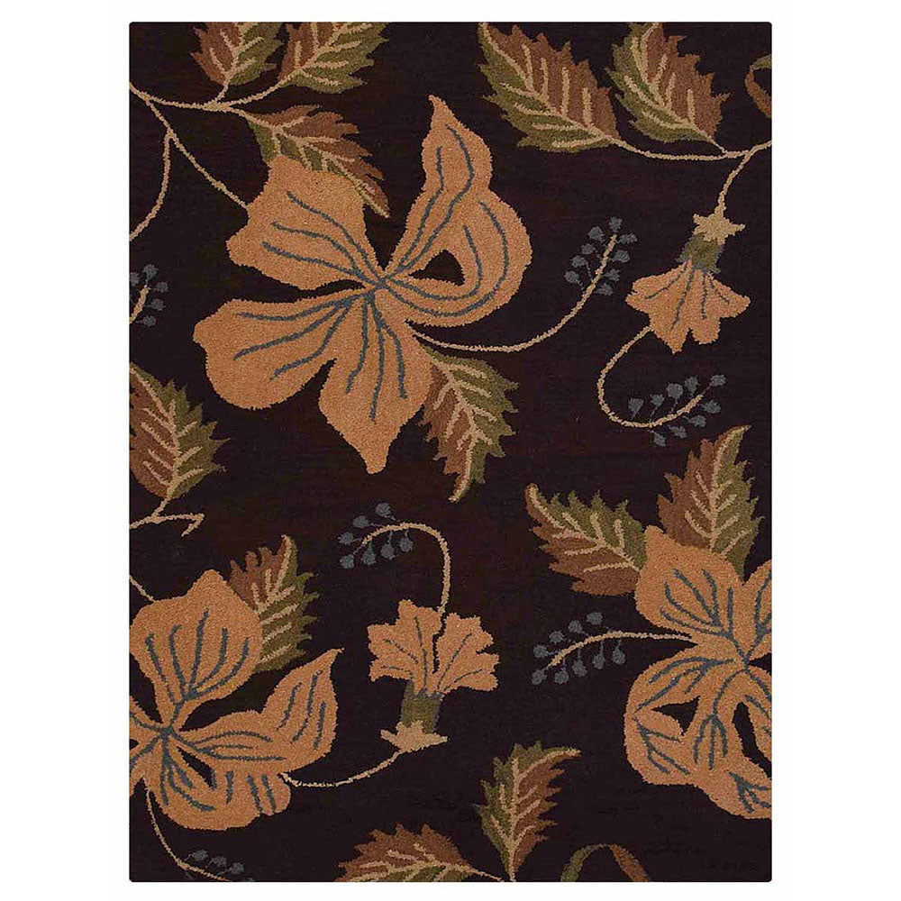 Hand Tufted Wool Area Rug Floral Brown K00698