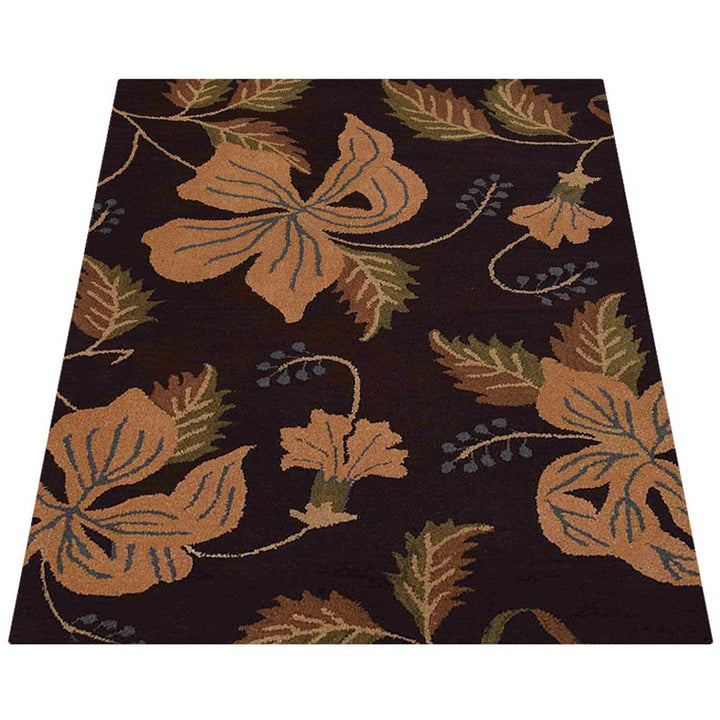 Hand Tufted Wool Area Rug Floral Brown K00698