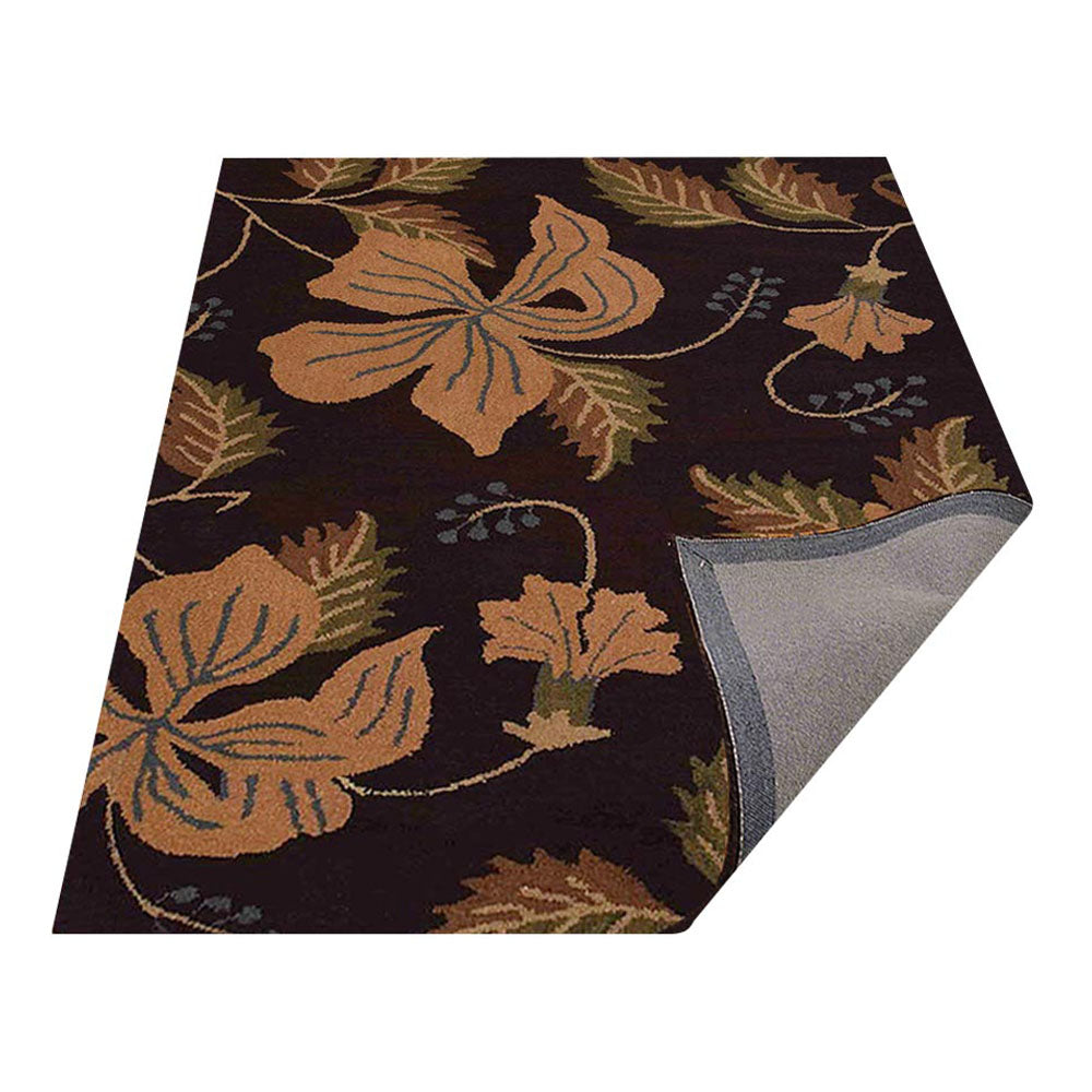 Hand Tufted Wool Area Rug Floral Brown K00698