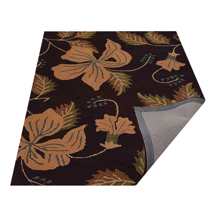 Hand Tufted Wool Area Rug Floral Brown K00698