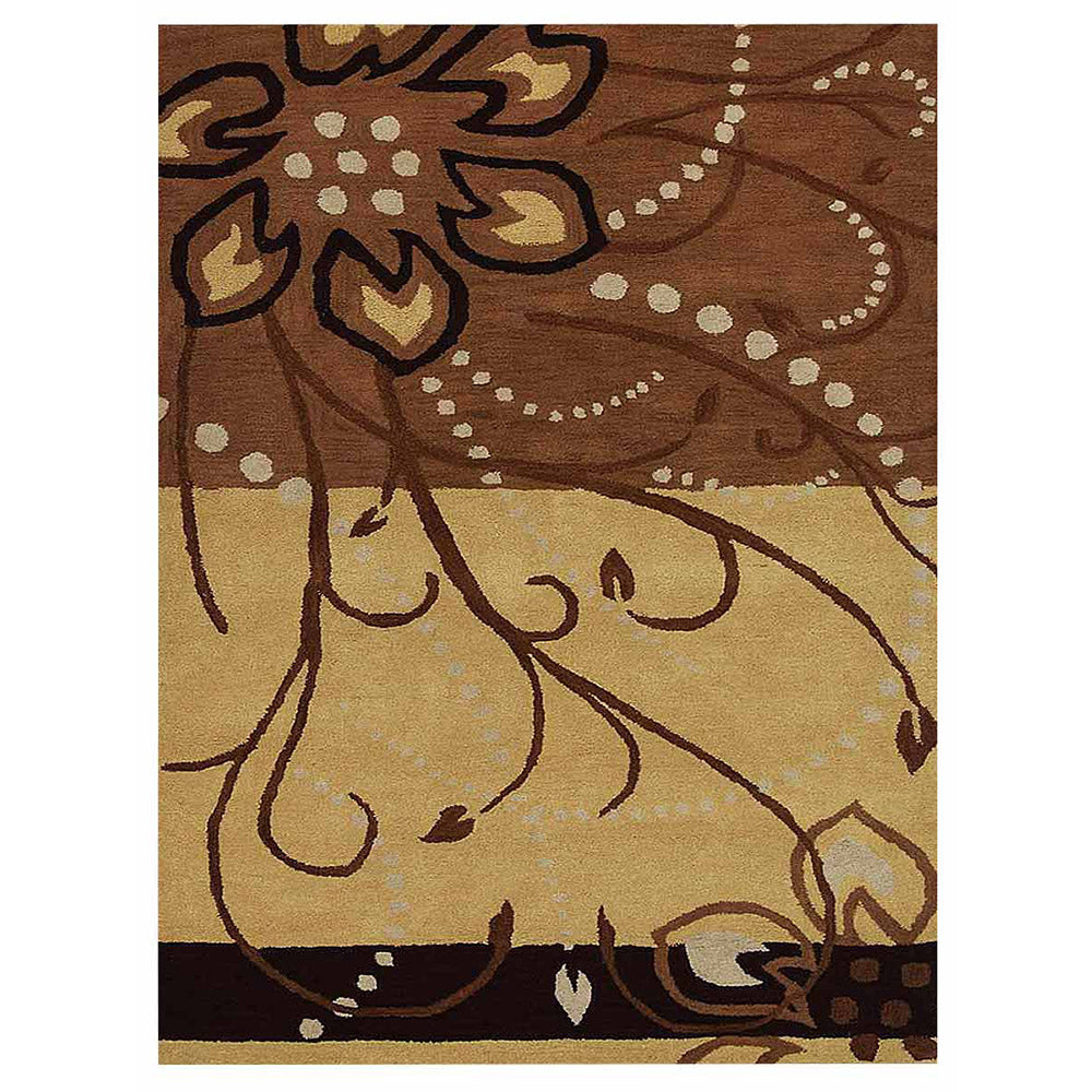 Hand Tufted Wool Area Rug Floral Light Brown K00700
