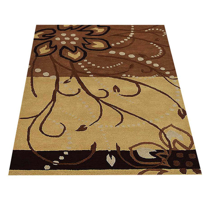 Hand Tufted Wool Area Rug Floral Light Brown K00700