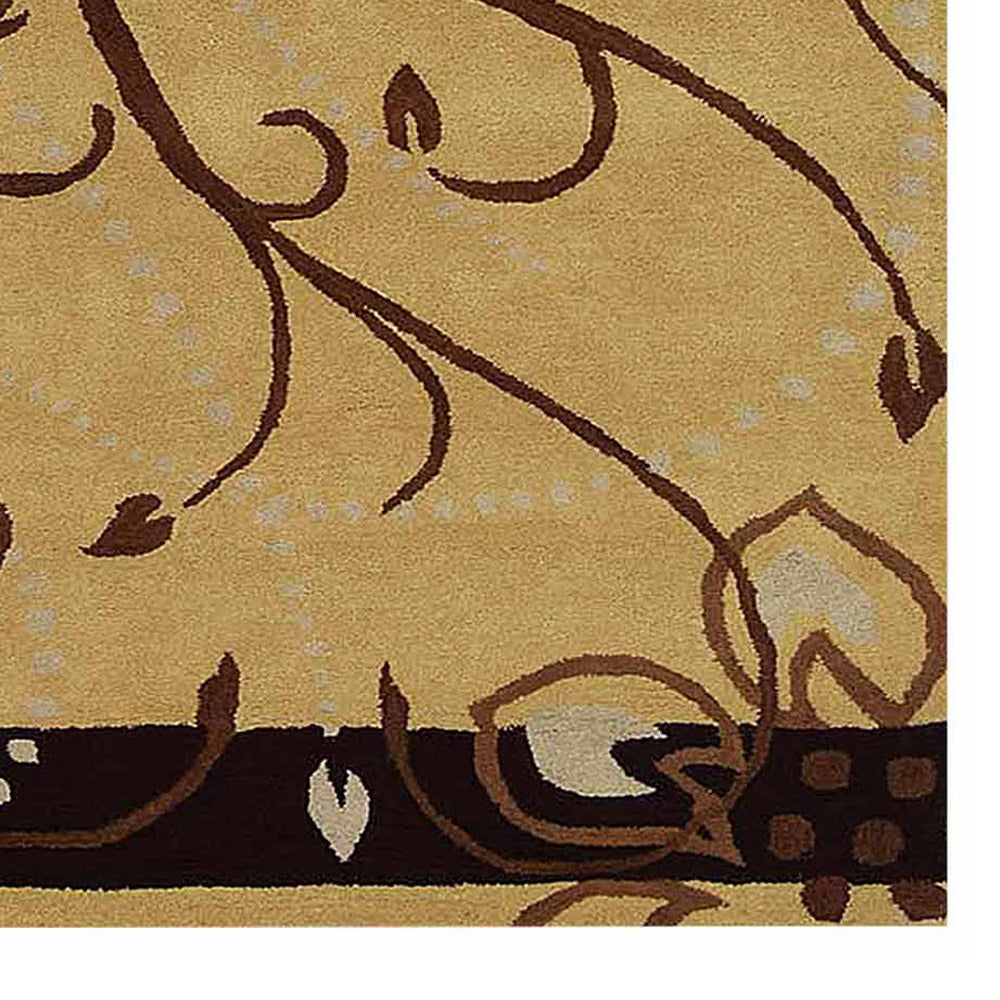 Hand Tufted Wool Area Rug Floral Light Brown K00700