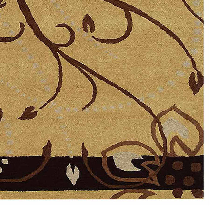 Hand Tufted Wool Area Rug Floral Light Brown K00700
