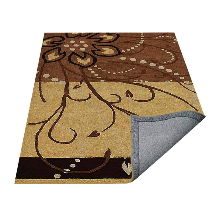 Hand Tufted Wool Area Rug Floral Light Brown K00700