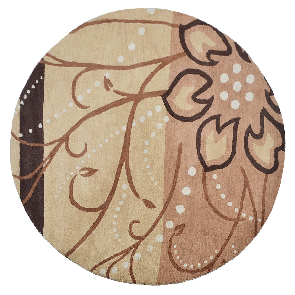 Hand Tufted Wool Area Rug Floral Light Brown K00700