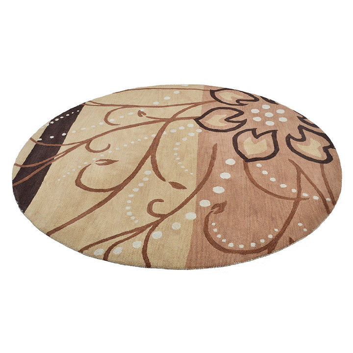 Hand Tufted Wool Area Rug Floral Light Brown K00700