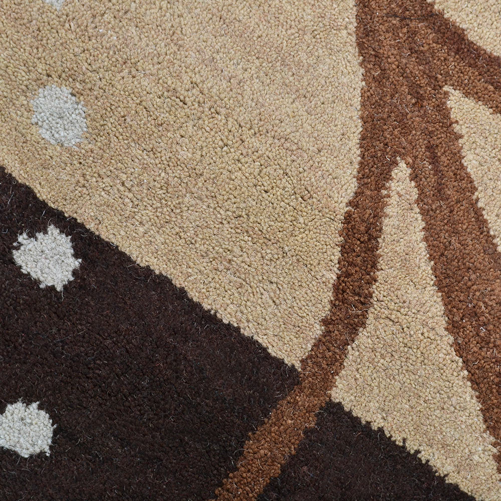 Hand Tufted Wool Area Rug Floral Light Brown K00700