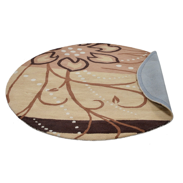 Hand Tufted Wool Area Rug Floral Light Brown K00700