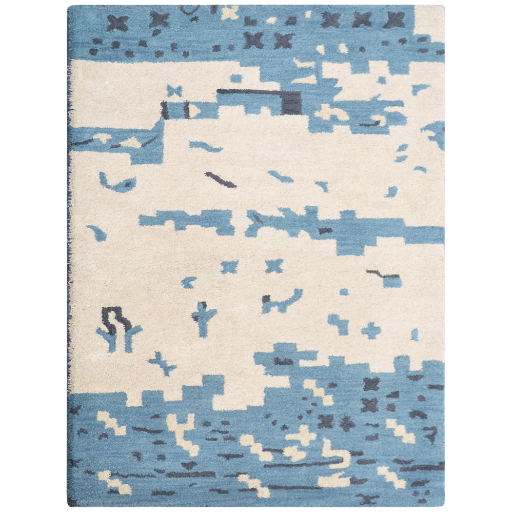 Hand Tufted Wool Area Rug Abstract Beige Blue K00702
