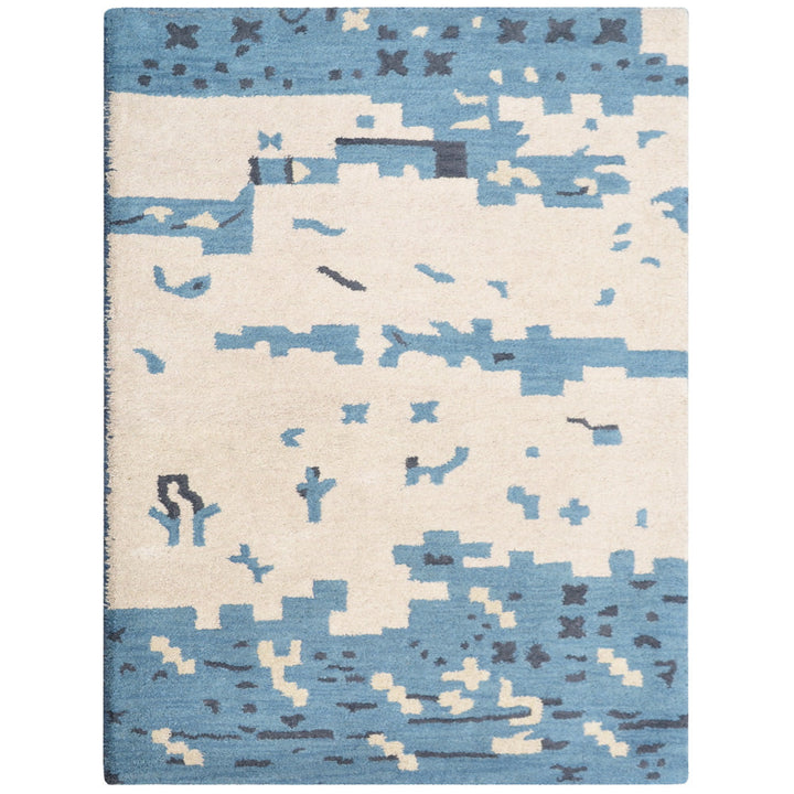 Hand Tufted Wool Area Rug Abstract Beige Blue K00702
