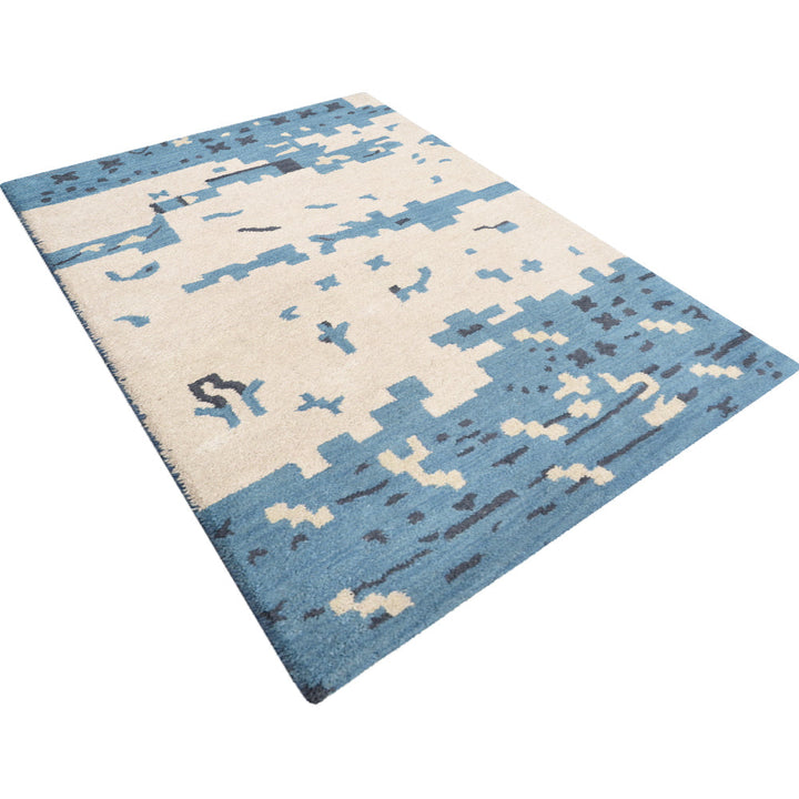Hand Tufted Wool Area Rug Abstract Beige Blue K00702